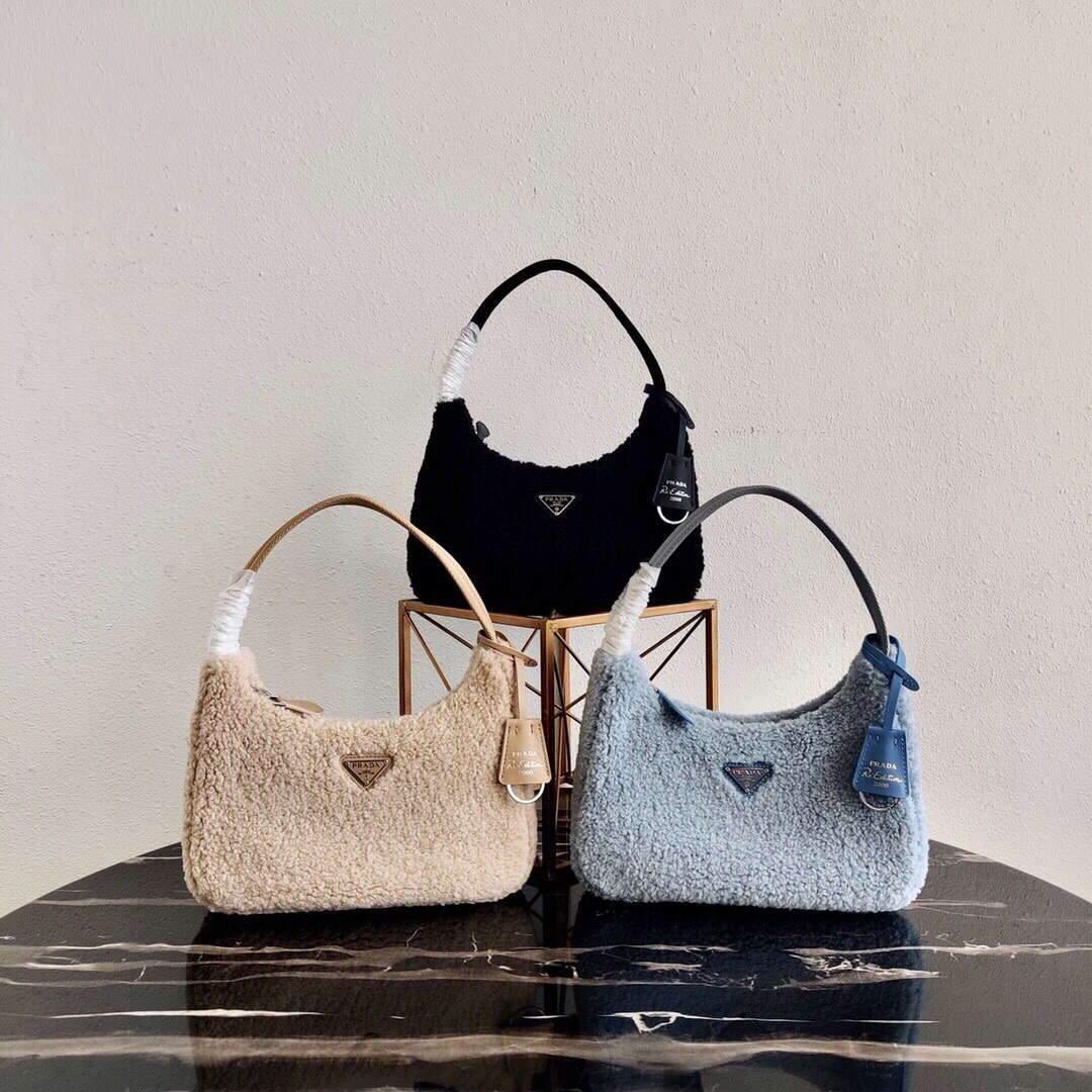 Prada 1NE515 Re Edition 2000 Shearling Mini Bag Blue - luxibagsmall