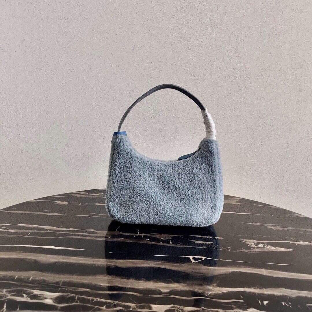 Prada 1NE515 Re Edition 2000 Shearling Mini Bag Blue - luxibagsmall