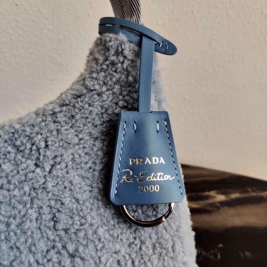 Prada 1NE515 Re Edition 2000 Shearling Mini Bag Blue - luxibagsmall