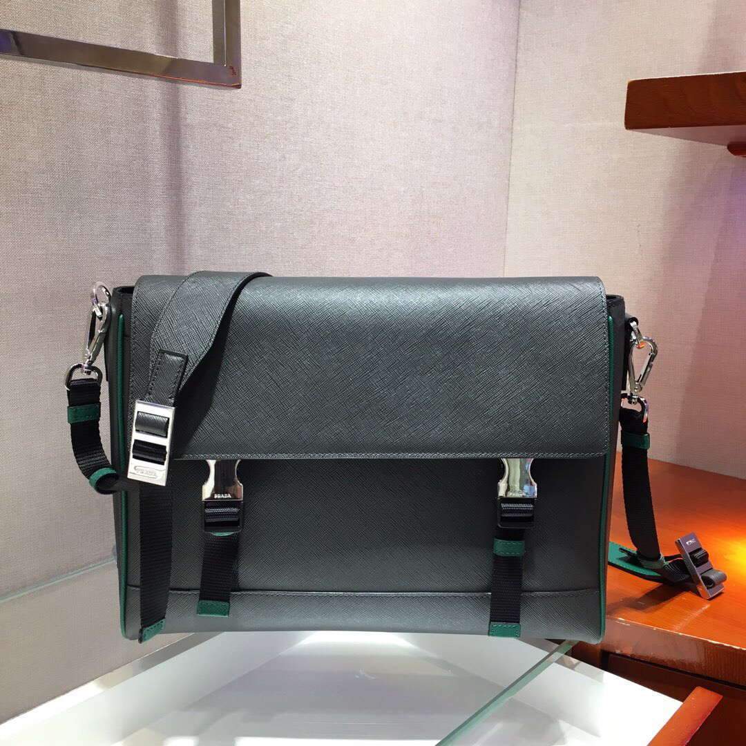 Prada 2VD018 Shoulder Bag Men Black and Green - luxibagsmall