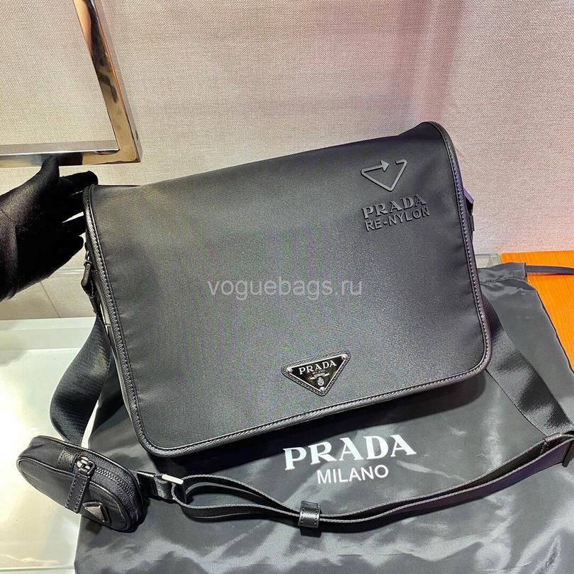 Prada 2VD039 Re Nylon And Saffiano Leather Shoulder Bag in Black - luxibagsmall