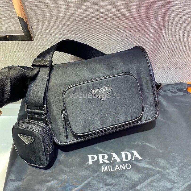 Prada 2VD041 Re Nylon And Saffiano Leather Shoulder Bag in Black - luxibagsmall