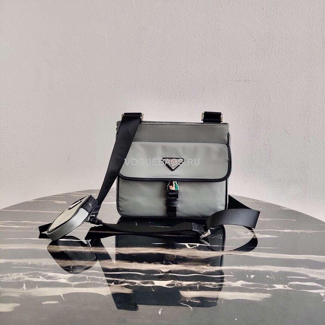 Prada 2VH110 Nylon Cross Body Bag Gray - luxibagsmall