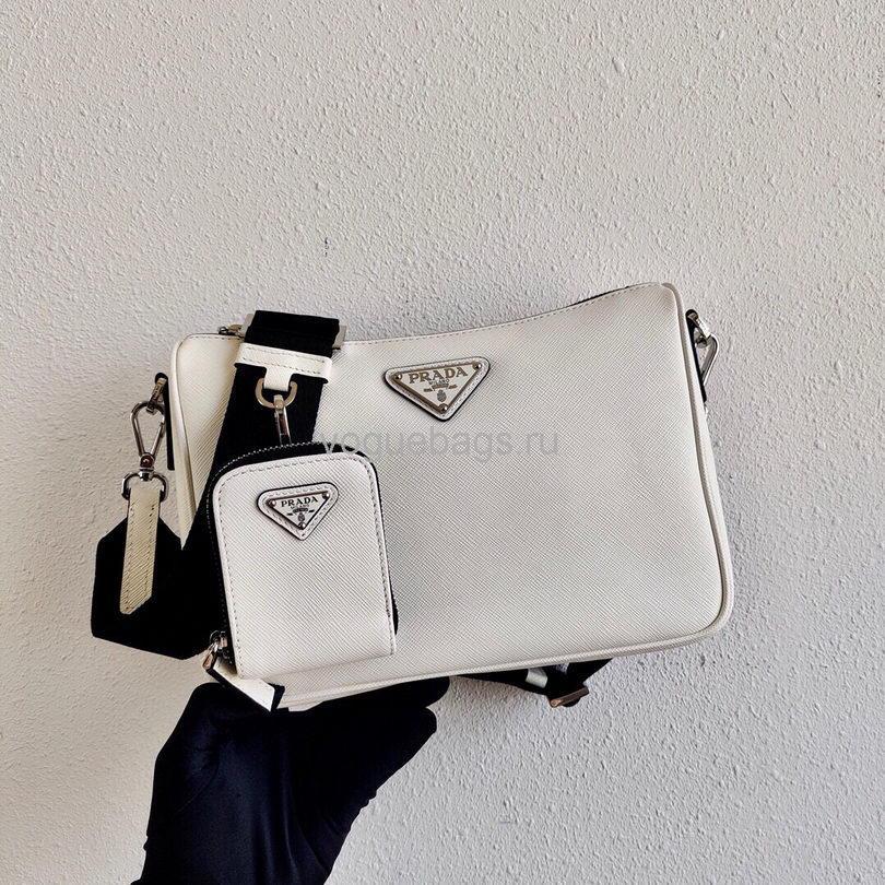 Prada 2VH113 Saffiano leather shoulder Bag in White - luxibagsmall