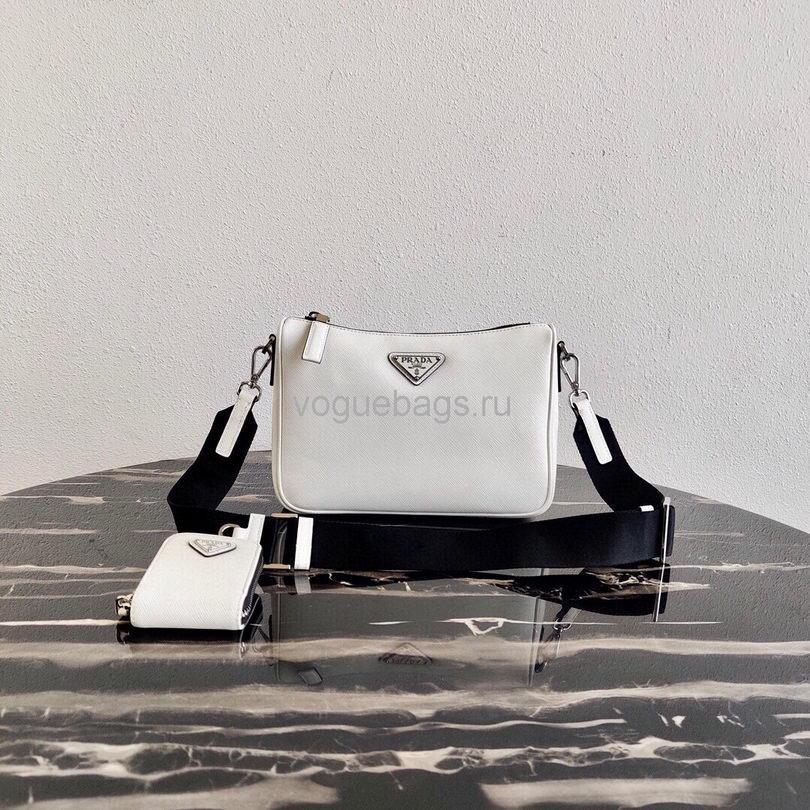 Prada 2VH113 Saffiano leather shoulder Bag in White - luxibagsmall