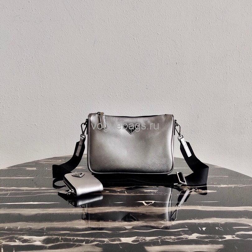 Prada 2VH113 Saffiano Leather Shoulder Bag in Sliver Grey - luxibagsmall