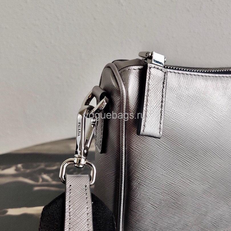 Prada 2VH113 Saffiano Leather Shoulder Bag in Sliver Grey - luxibagsmall