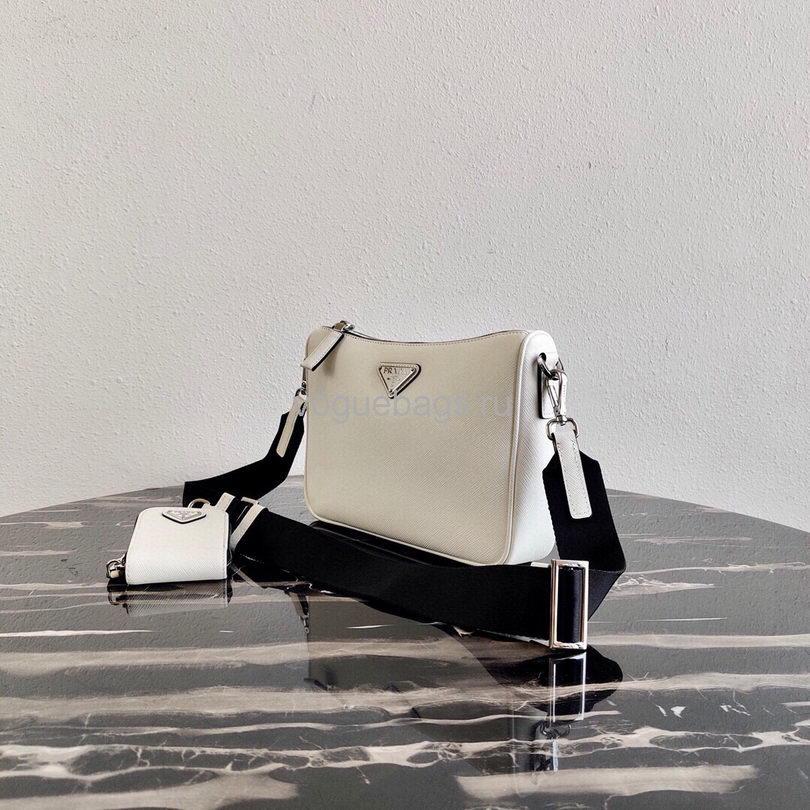 Prada 2VH113 Saffiano leather shoulder Bag in White - luxibagsmall