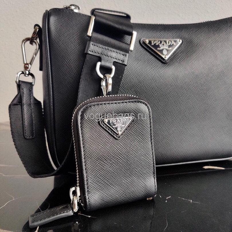 Prada 2VH113 Saffiano Leather Shoulder Bag in Black - luxibagsmall