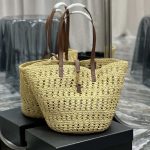 Saint Laurent 688221 YSL Panier Maxi Bag In Raffia Apricot