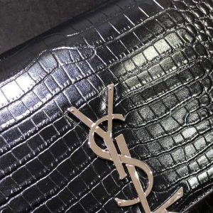 YSL 354119 Kate Medium With Tassel In Embossed Crocodile Shiny Leather Black - luxibagsmall