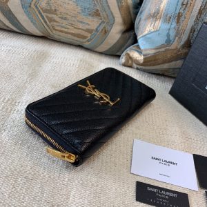 YSL 358094 Yves Saint Laurent Zip Around Wallet Black gold - luxibagsmall