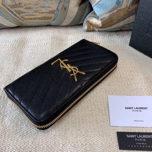 YSL 358094 Yves Saint Laurent Zip Around Wallet Black gold - luxibagsmall