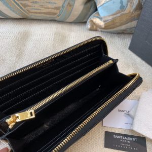 YSL 358094 Yves Saint Laurent Zip Around Wallet Black gold - luxibagsmall