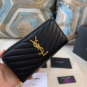 YSL 358094 Yves Saint Laurent Zip Around Wallet Black gold - luxibagsmall