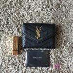 YSL 403943 Yves Saint Laurent Compact Tri-Fold Wallet Black Gold - luxibagsmall