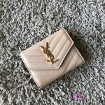 YSL 403943 Yves Saint Laurent Compact Tri-Fold Wallet Apricot - luxibagsmall