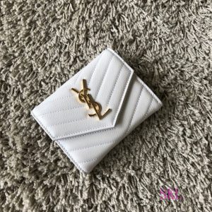 YSL 403943 Yves Saint Laurent Compact Tri-Fold Wallet White - luxibagsmall