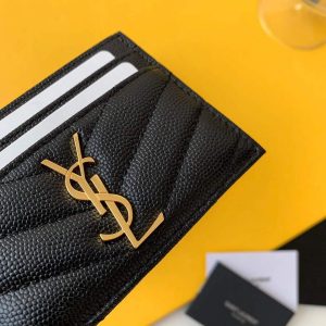 YSL 423291 Yves Saint Laurent Monogram card case in grain de poudre embossed leather Gold - luxibagsmall