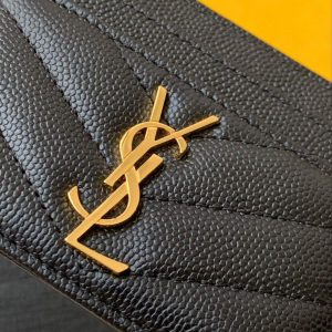 YSL 423291 Yves Saint Laurent Monogram card case in grain de poudre embossed leather Gold - luxibagsmall