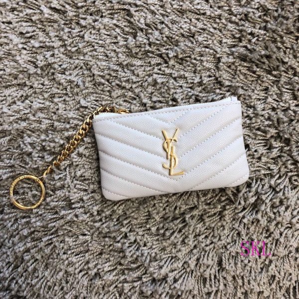 YSL 438386 Yves Saint Laurent Key Pouch Monogram White - luxibagsmall