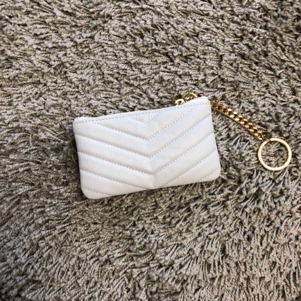 YSL 438386 Yves Saint Laurent Key Pouch Monogram White - luxibagsmall