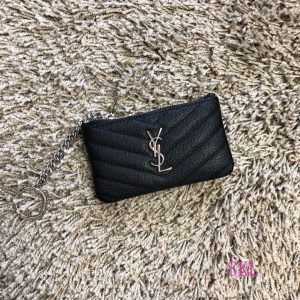 YSL 438386 Yves Saint Laurent Key Pouch Monogram Black Silver - luxibagsmall