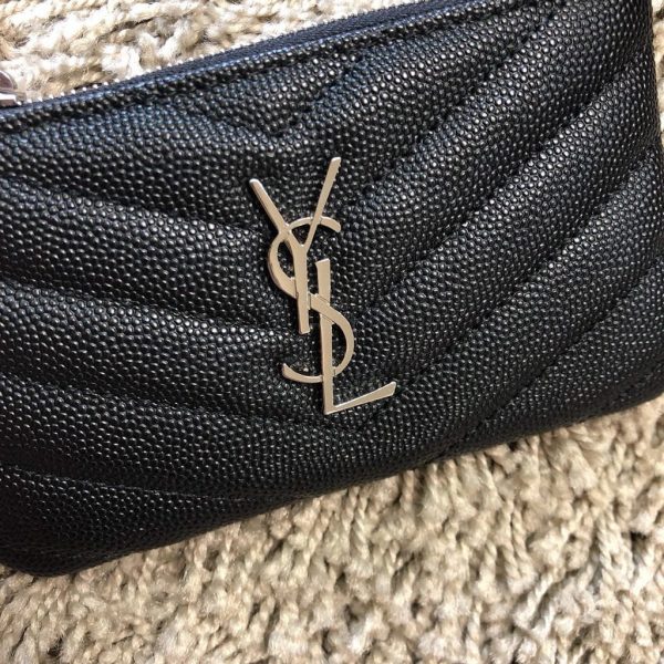 YSL 438386 Yves Saint Laurent Key Pouch Monogram Black Silver - luxibagsmall