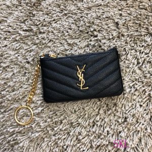 YSL 438386 Yves Saint Laurent Key Pouch Monogram Black Gold - luxibagsmall