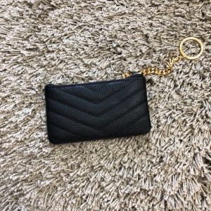 YSL 438386 Yves Saint Laurent Key Pouch Monogram Black Gold - luxibagsmall