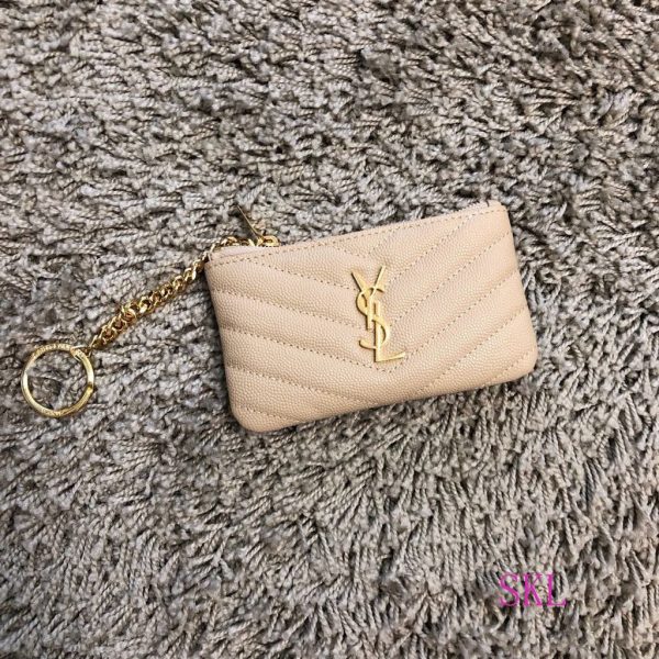 YSL 438386 Yves Saint Laurent Key Pouch Monogram Apricot - luxibagsmall