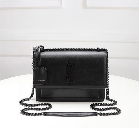 YSL 442906 Yves Saint Laurent Sunset Medium In Smooth Leather Black Hardware Black - luxibagsmall