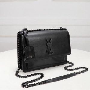 YSL 442906 Yves Saint Laurent Sunset Medium In Smooth Leather Black Hardware Black - luxibagsmall