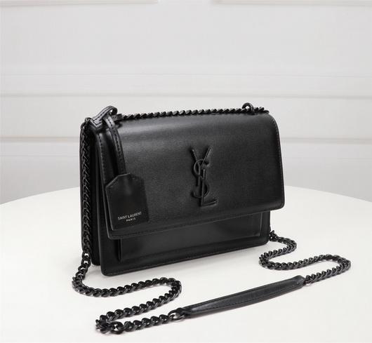 YSL 442906 Yves Saint Laurent Sunset Medium In Smooth Leather Black Hardware Black - luxibagsmall