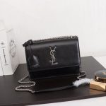 YSL 442906 Yves Saint Laurent Sunset Medium In Smooth Leather Black - luxibagsmall