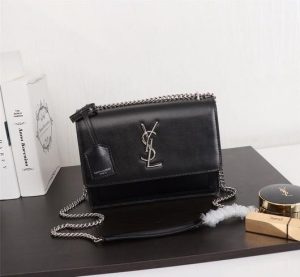 YSL 442906 Yves Saint Laurent Sunset Medium In Smooth Leather Black - luxibagsmall