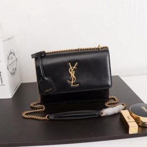 YSL 442906 Yves Saint Laurent Sunset Medium In Smooth Leather Black - luxibagsmall