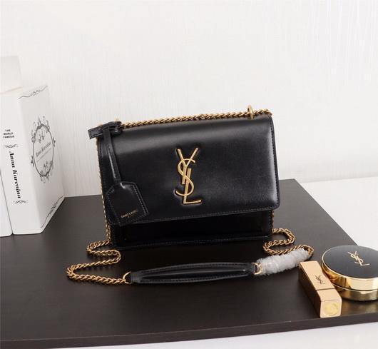 YSL 442906 Yves Saint Laurent Sunset Medium In Smooth Leather Black - luxibagsmall