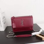 YSL 442906 Yves Saint Laurent Sunset Medium In Smooth Leather Wine Red - luxibagsmall