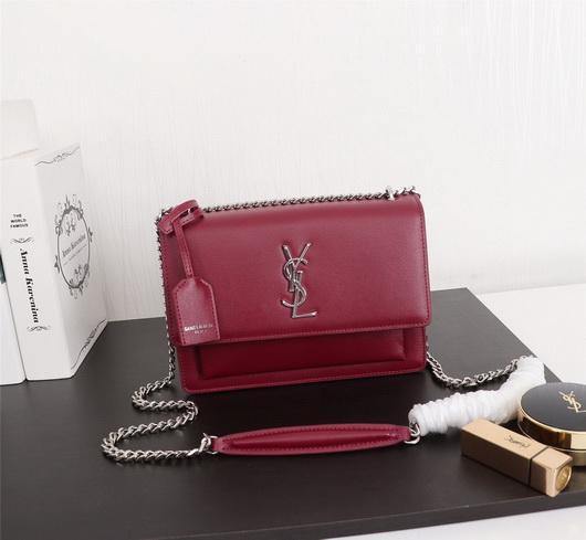 YSL 442906 Yves Saint Laurent Sunset Medium In Smooth Leather Wine Red - luxibagsmall