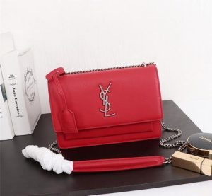 YSL 442906 Yves Saint Laurent Sunset Medium In Smooth Leather Red - luxibagsmall