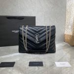 YSL 574946 Saint Laurent Loulou Medium Bag In Y-Quilted Leather Black Silver - luxibagsmall