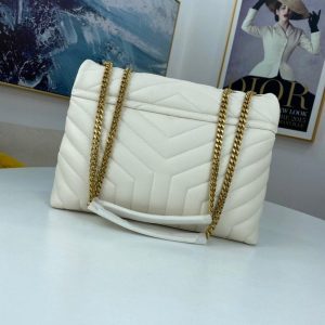 YSL 574946 Saint Laurent Loulou Medium Bag In Y-Quilted Leather White Gold - luxibagsmall