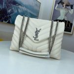 YSL 574946 Saint Laurent Loulou Medium Bag In Y-Quilted Leather White Silver - luxibagsmall