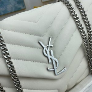 YSL 574946 Saint Laurent Loulou Medium Bag In Y-Quilted Leather White Silver - luxibagsmall