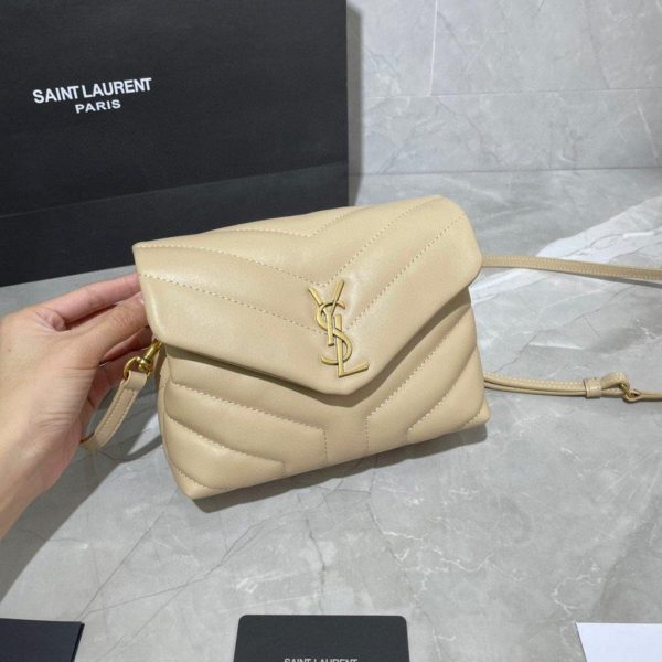 YSL 467072 Saint Laurent Loulou Toy Bag In Matelassé "Y" Leather Apricot - luxibagsmall