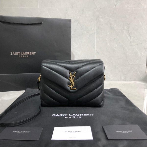 YSL 467072 Saint Laurent Loulou Toy Bag In Matelassé "Y" Leather Black Gold - luxibagsmall