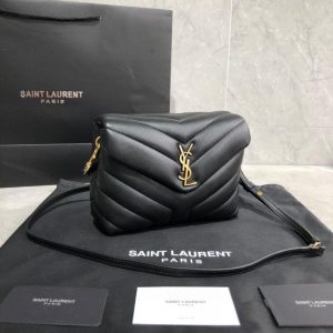 YSL 467072 Saint Laurent Loulou Toy Bag In Matelassé "Y" Leather Black Gold - luxibagsmall