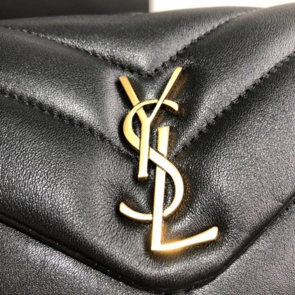 YSL 467072 Saint Laurent Loulou Toy Bag In Matelassé "Y" Leather Black Gold - luxibagsmall