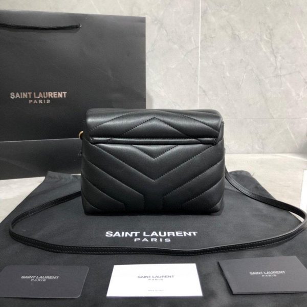 YSL 467072 Saint Laurent Loulou Toy Bag In Matelassé "Y" Leather Black Gold - luxibagsmall